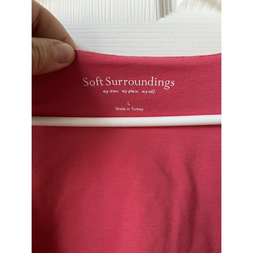 Soft Surroundings Wear Anywhere Dress Pink Faux Wrap 3/4 Sleeve Pullover Size L - Picture 4 of 9